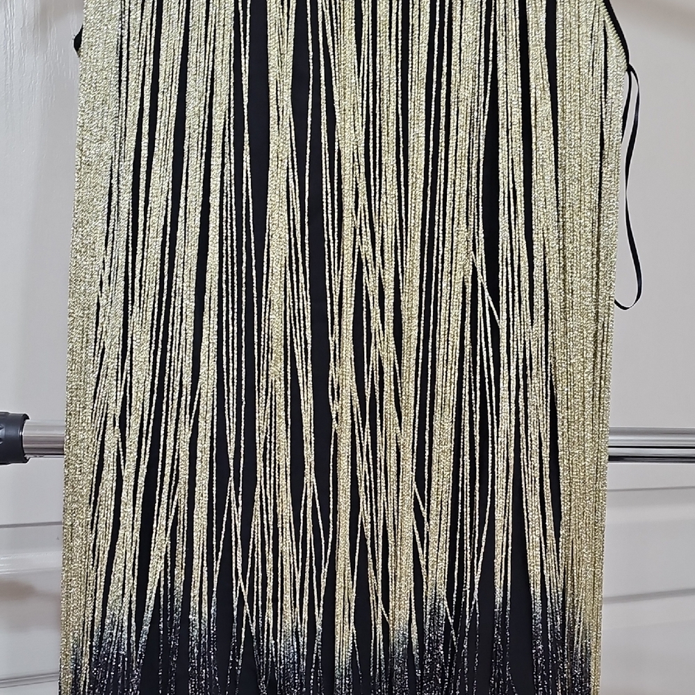 Chic Black and Gold Fringe Mini Dress - Picture 3 of 6